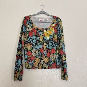 Karen Nicol Anthropologie Retro Rose Cardigan Sz Large